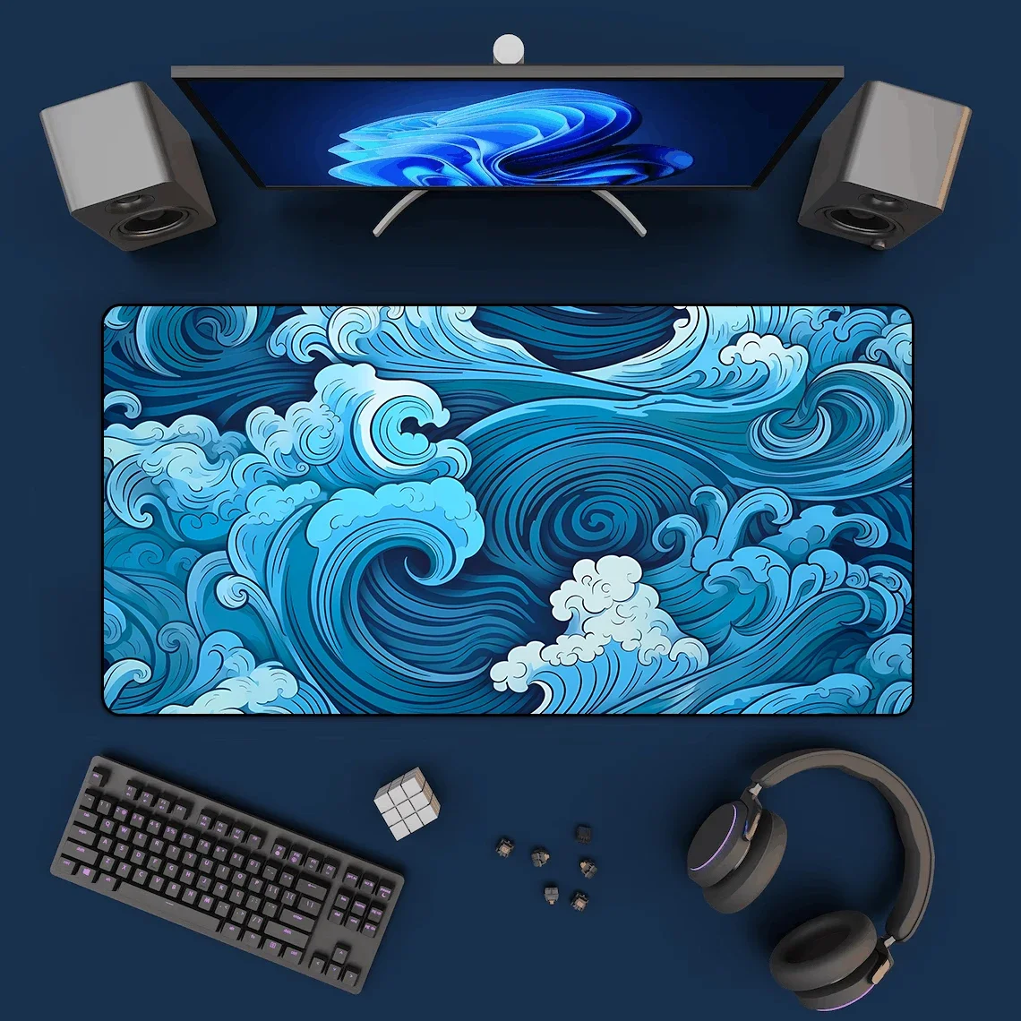 Japanese Blue Waves Mouse Pad  - Gaming Accessories For Your Desk のレビューと価格