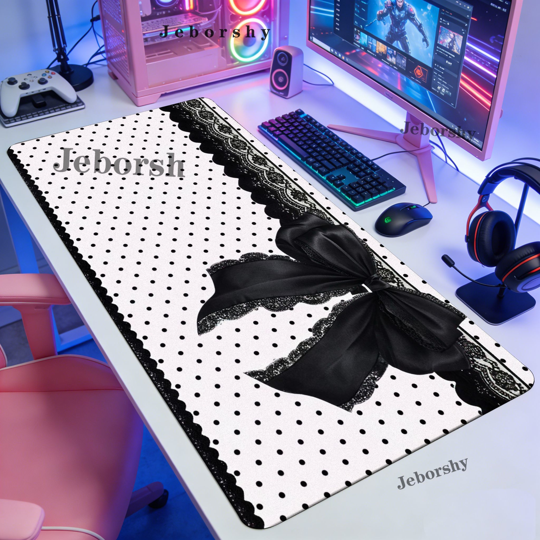Pink Black Polka Dot Lace Larg - Gaming Accessories On Sale のレビューと価格