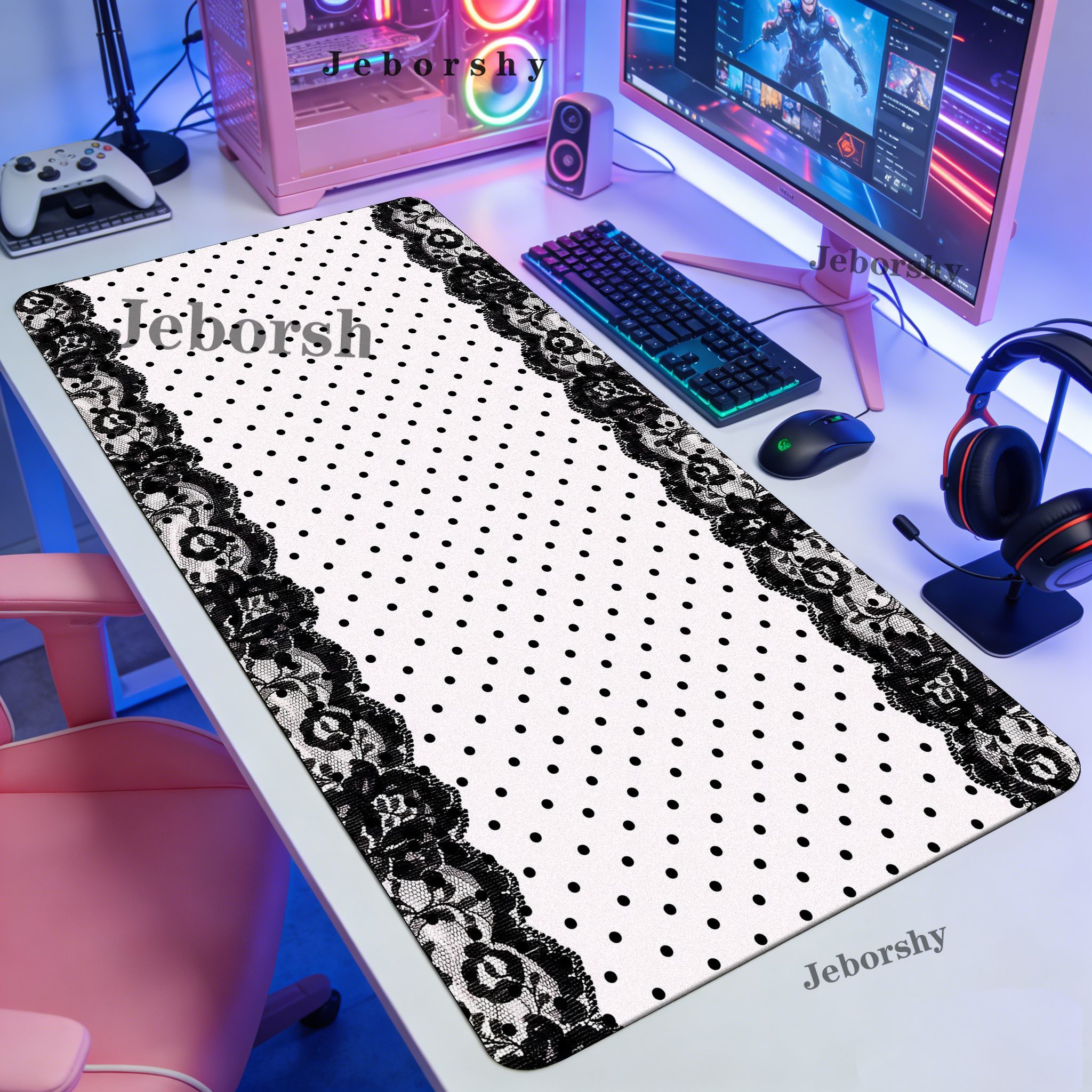 Pink Black Polka Dot Lace Larg - Gaming Accessories On Sale のレビューと価格