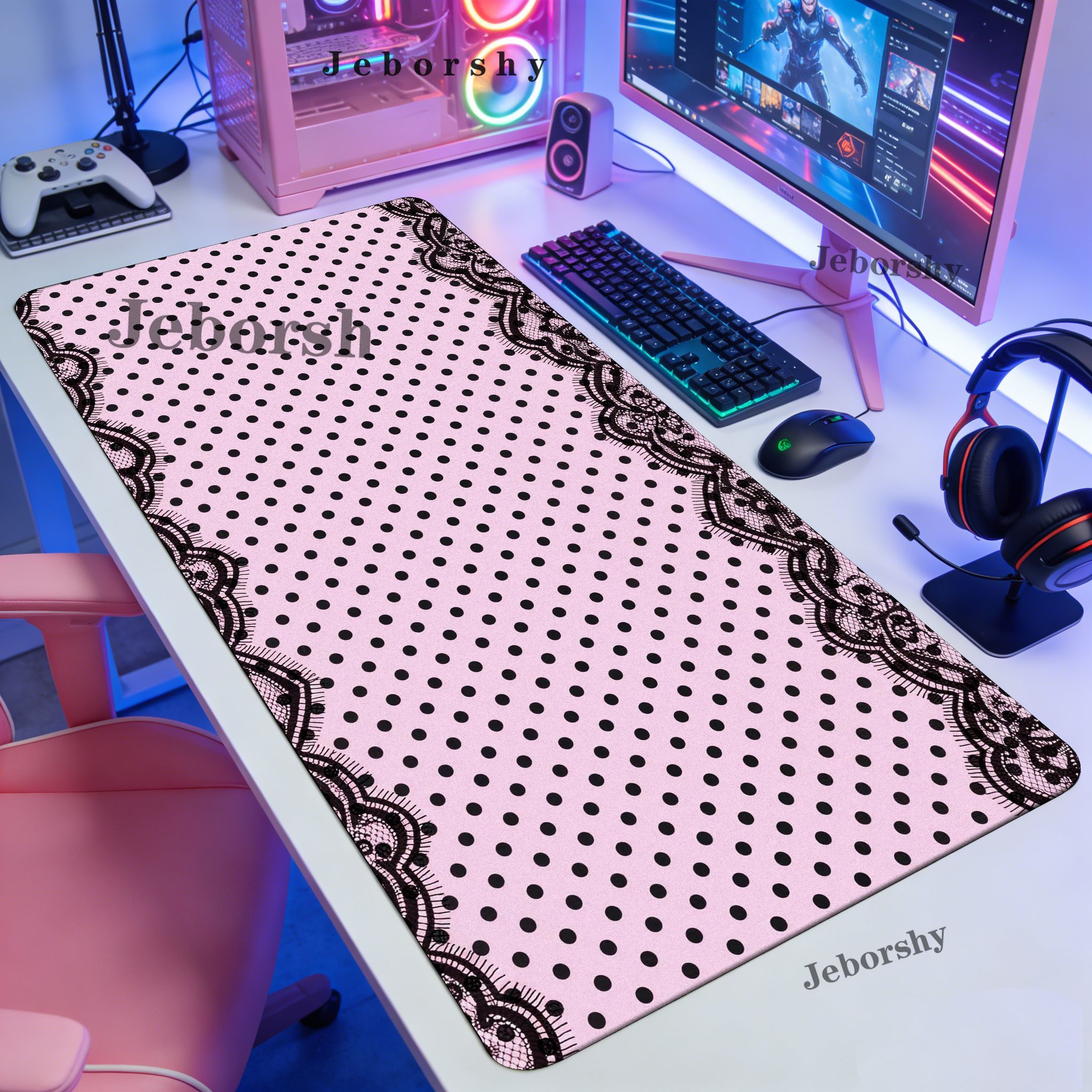 Pink Black Polka Dot Lace Larg - Gaming Accessories On Sale のレビューと価格